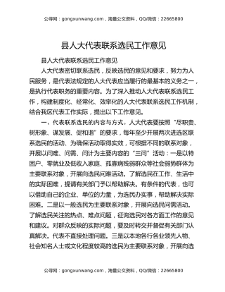 县人大代表联系选民工作意见