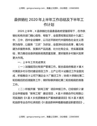 县供销社2020年上半年工作总结及下半年工作计划