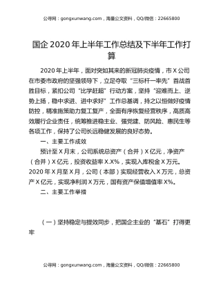 国企2020年上半年工作总结及下半年工作打算