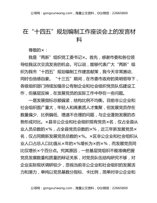 在“十四五”规划编制工作座谈会上的发言材料
