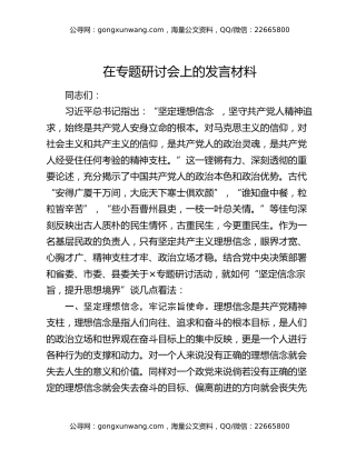 在专题研讨会上的发言材料