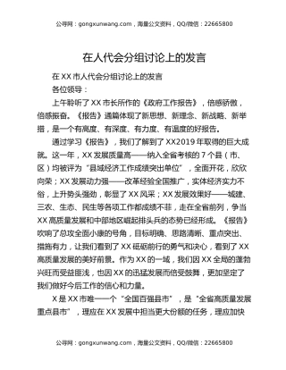 在人代会分组讨论上的发言