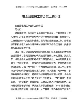 在全县组织工作会议上的讲话（3）