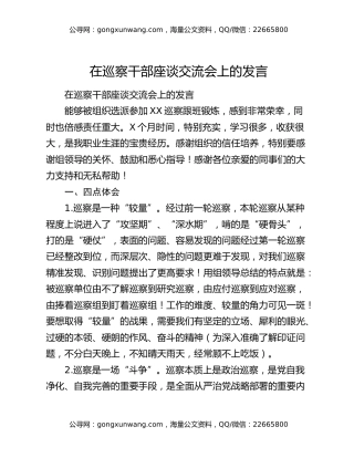 在巡察干部座谈交流会上的发言