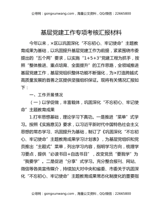 基层党建工作专项考核汇报材料