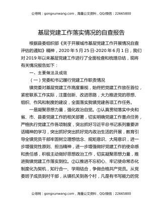 基层党建工作落实情况的自查报告