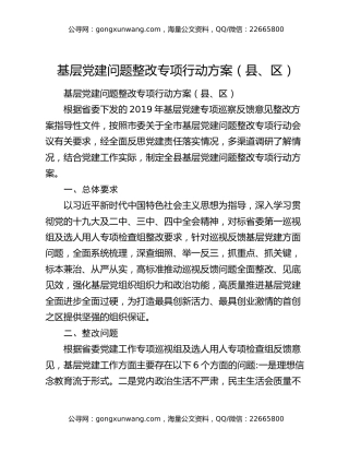 基层党建问题整改专项行动方案（县、区）