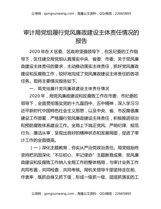 审计局党组履行党风廉政建设主体责任情况的报告