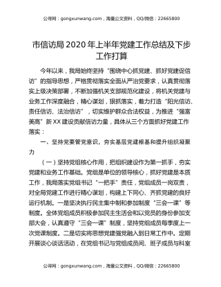 市信访局2020年上半年党建工作总结及下步工作打算