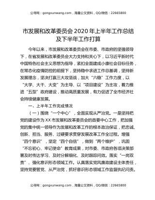 市发展和改革委员会2020年上半年工作总结及下半年工作打算