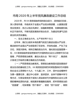 市局2020年上半年党风廉政建设工作总结