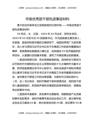 市级优秀团干部先进事迹材料