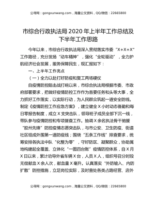 市综合行政执法局2020年上半年工作总结及下半年工作思路