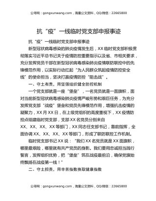 抗“疫”一线临时党支部申报事迹