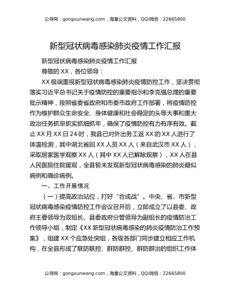 新型冠状病毒感染肺炎疫情工作汇报