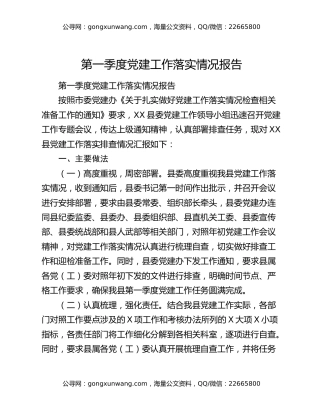 第一季度党建工作落实情况报告