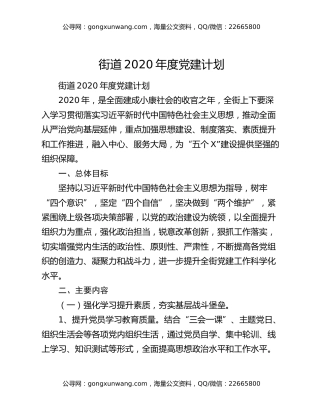 街道2020年度党建计划