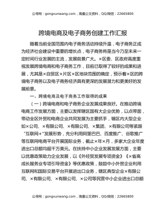 跨境电商及电子商务创建工作汇报