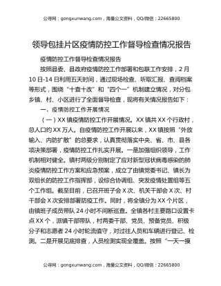 领导包挂片区疫情防控工作督导检查情况报告