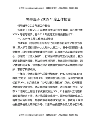 领导班子2019年度工作报告
