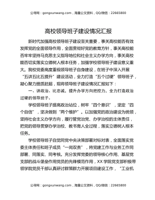 高校领导班子建设情况汇报
