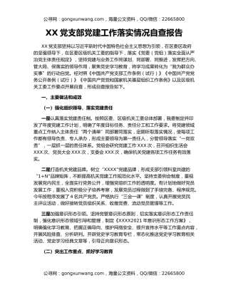 XX党支部党建工作落实情况自查报告