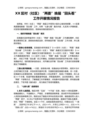 XX区村（社区）“两委”换届“回头看”工作开展情况报告