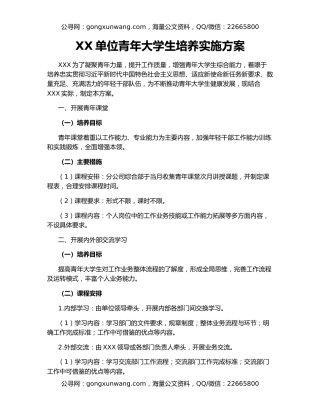 XX单位青年大学生培养实施方案