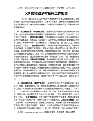 XX市推动乡村振兴工作报告
