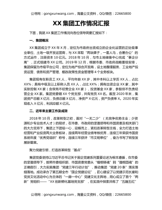 XX集团工作情况汇报