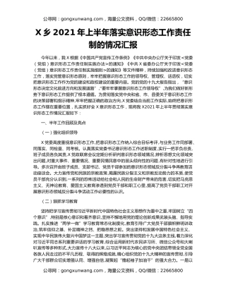 X乡2021年上半年落实意识形态工作责任制的情况汇报