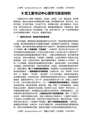 X党工委书记中心组学习发言材料