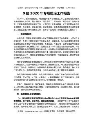 X区2020年专项整治工作报告