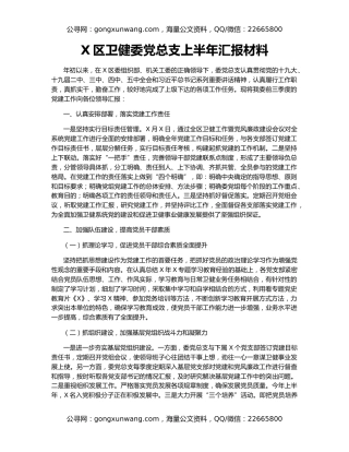 X区卫健委党总支上半年汇报材料