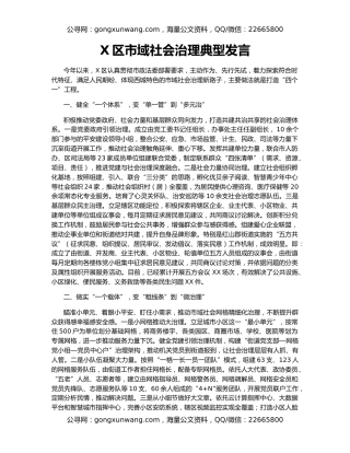 X区市域社会治理典型发言