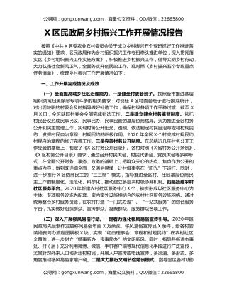 X区民政局乡村振兴工作开展情况报告