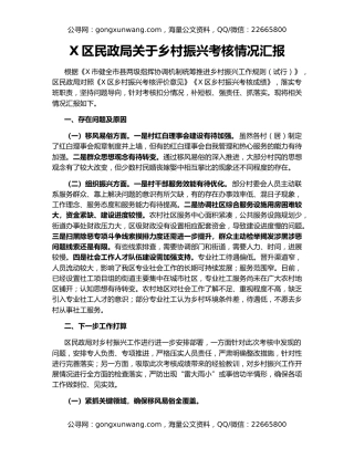 X区民政局关于乡村振兴考核情况汇报