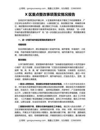 X区重点整改事项落实情况报告