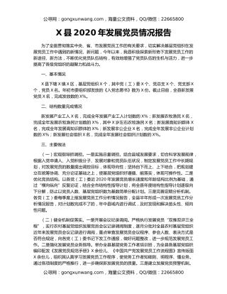 X县2020年发展党员情况报告