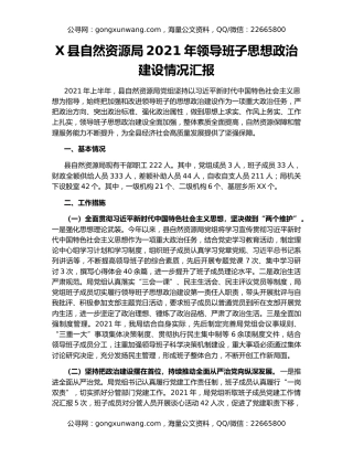 X县自然资源局2021年领导班子思想政治建设情况汇报