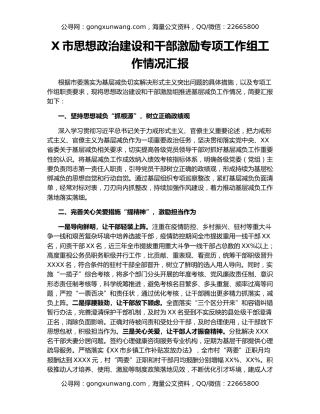 X市思想政治建设和干部激励专项工作组工作情况汇报