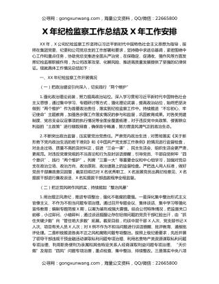 X年纪检监察工作总结及X年工作安排
