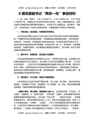 X镇党委副书记“两优一先”事迹材料