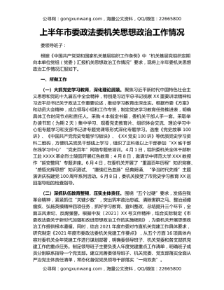 上半年市委政法委机关思想政治工作情况