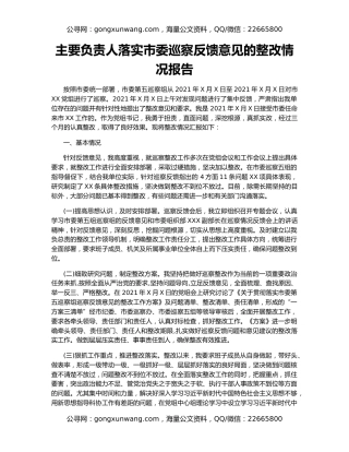 主要负责人落实市委巡察反馈意见的整改情况报告