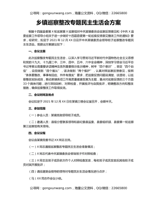 乡镇巡察整改专题民主生活会方案