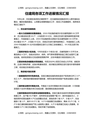 住建局各项工作进展情况汇报