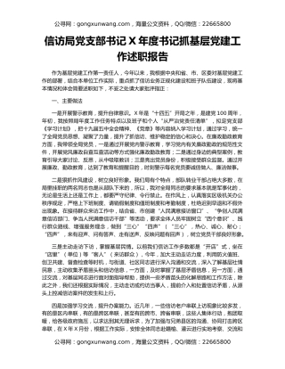 信访局党支部书记X年度书记抓基层党建工作述职报告