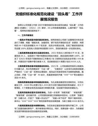 党组织标准化规范化建设“回头看”工作开展情况报告