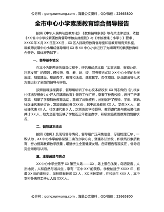 全市中心小学素质教育综合督导报告